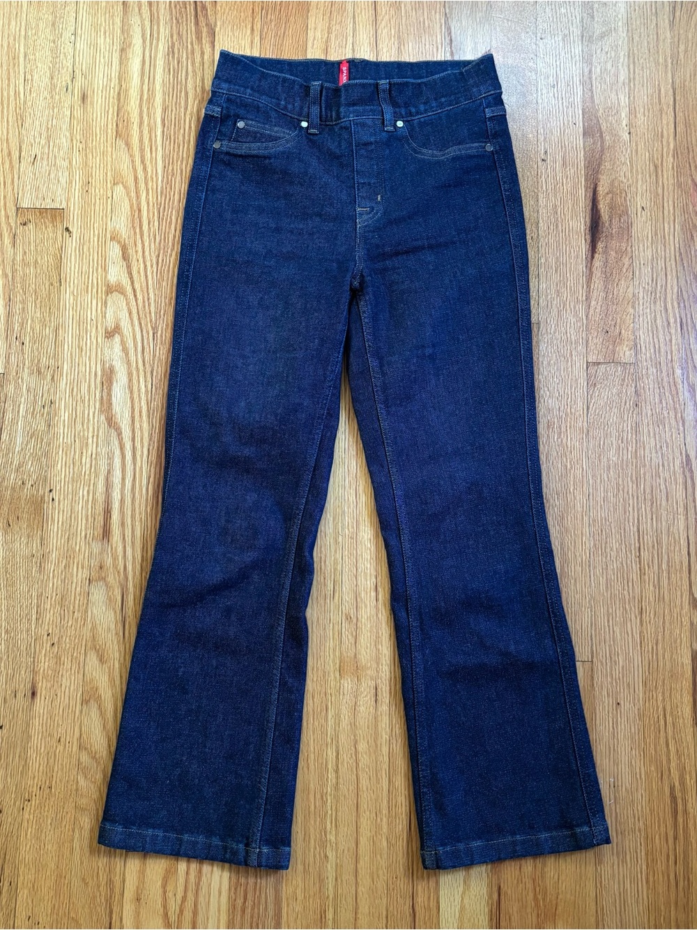 SPANX EveryWear Cropped Kick Flare Raw Indigo Jeans Small